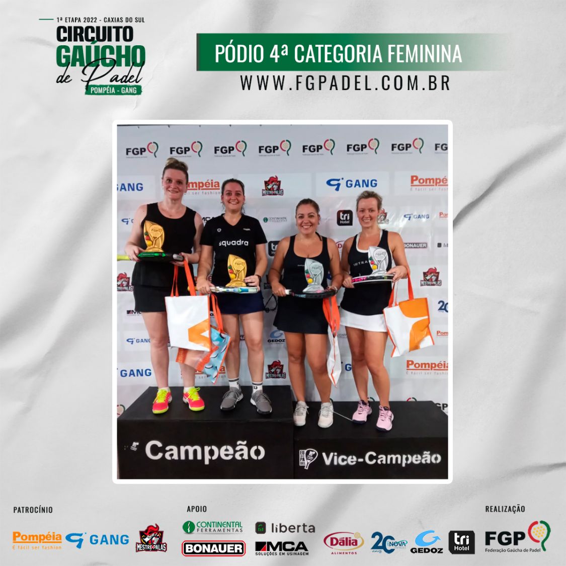 Confira os campeões e vices da 1ª etapa do Circuito Gaúcho de Padel