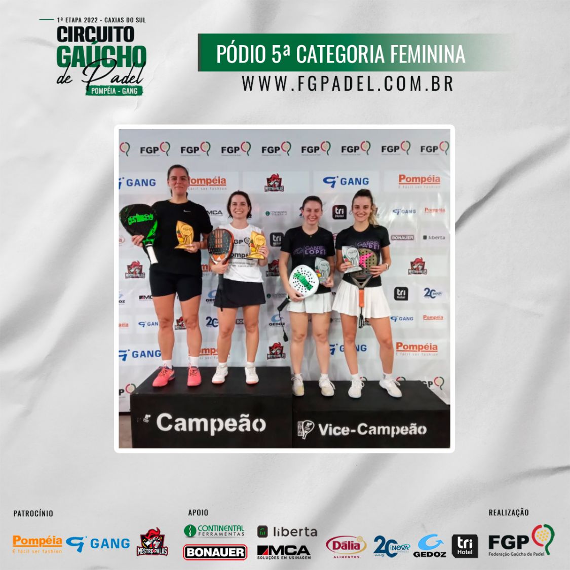 Confira os campeões e vices da 1ª etapa do Circuito Gaúcho de Padel