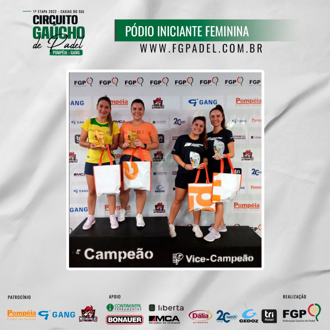 Confira os campeões e vices da 1ª etapa do Circuito Gaúcho de Padel