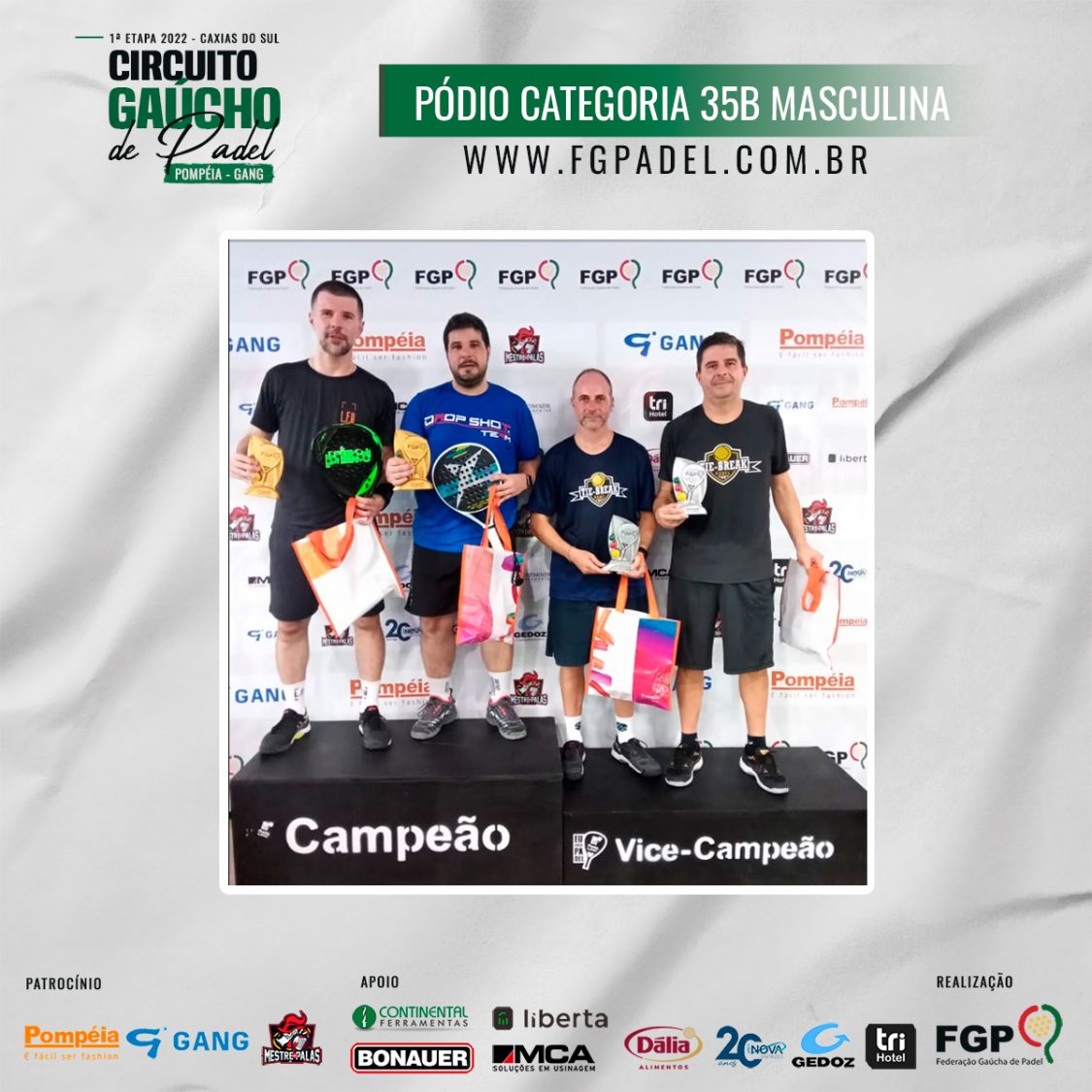Confira os campeões e vices da 1ª etapa do Circuito Gaúcho de Padel