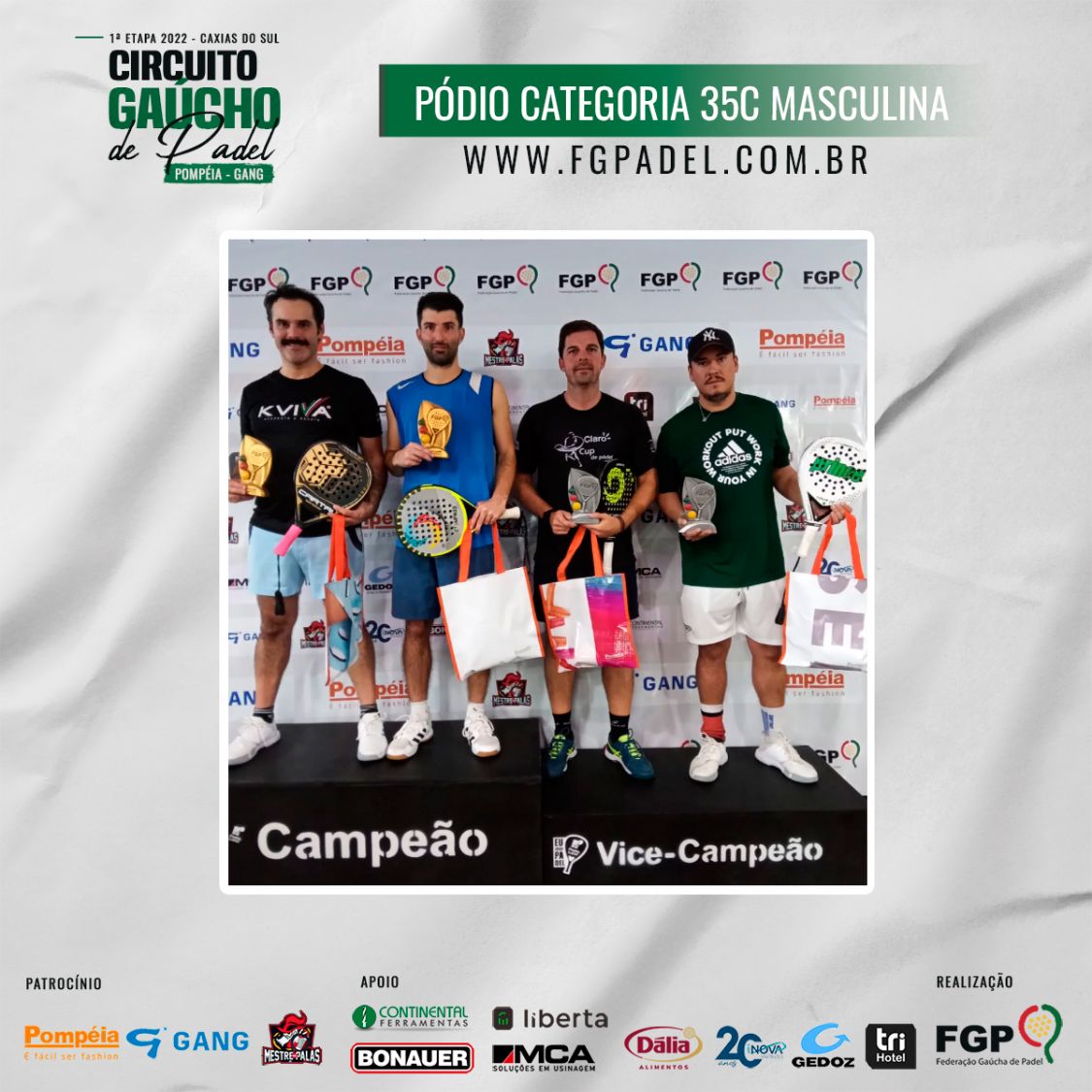 Confira os campeões e vices da 1ª etapa do Circuito Gaúcho de Padel