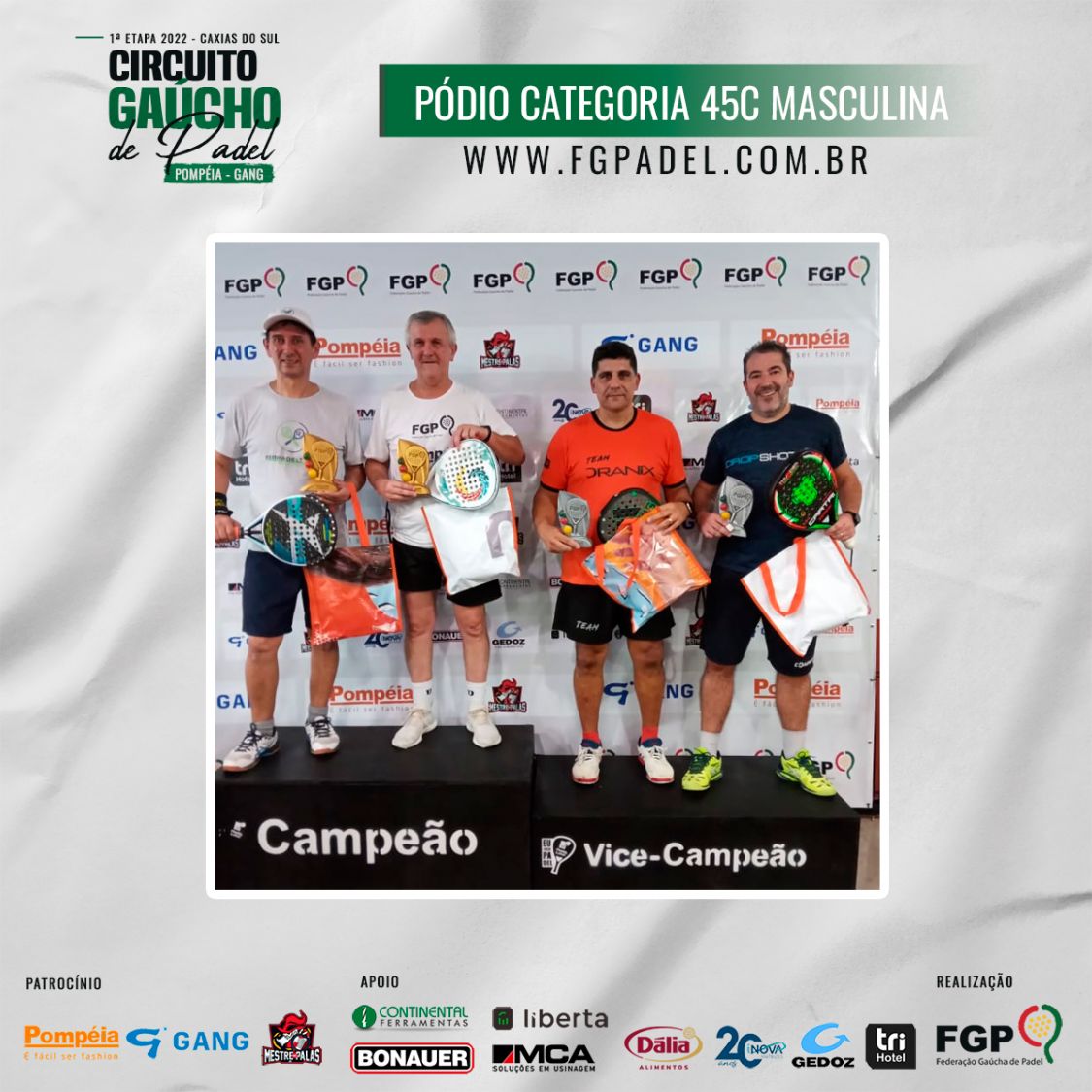 Confira os campeões e vices da 1ª etapa do Circuito Gaúcho de Padel