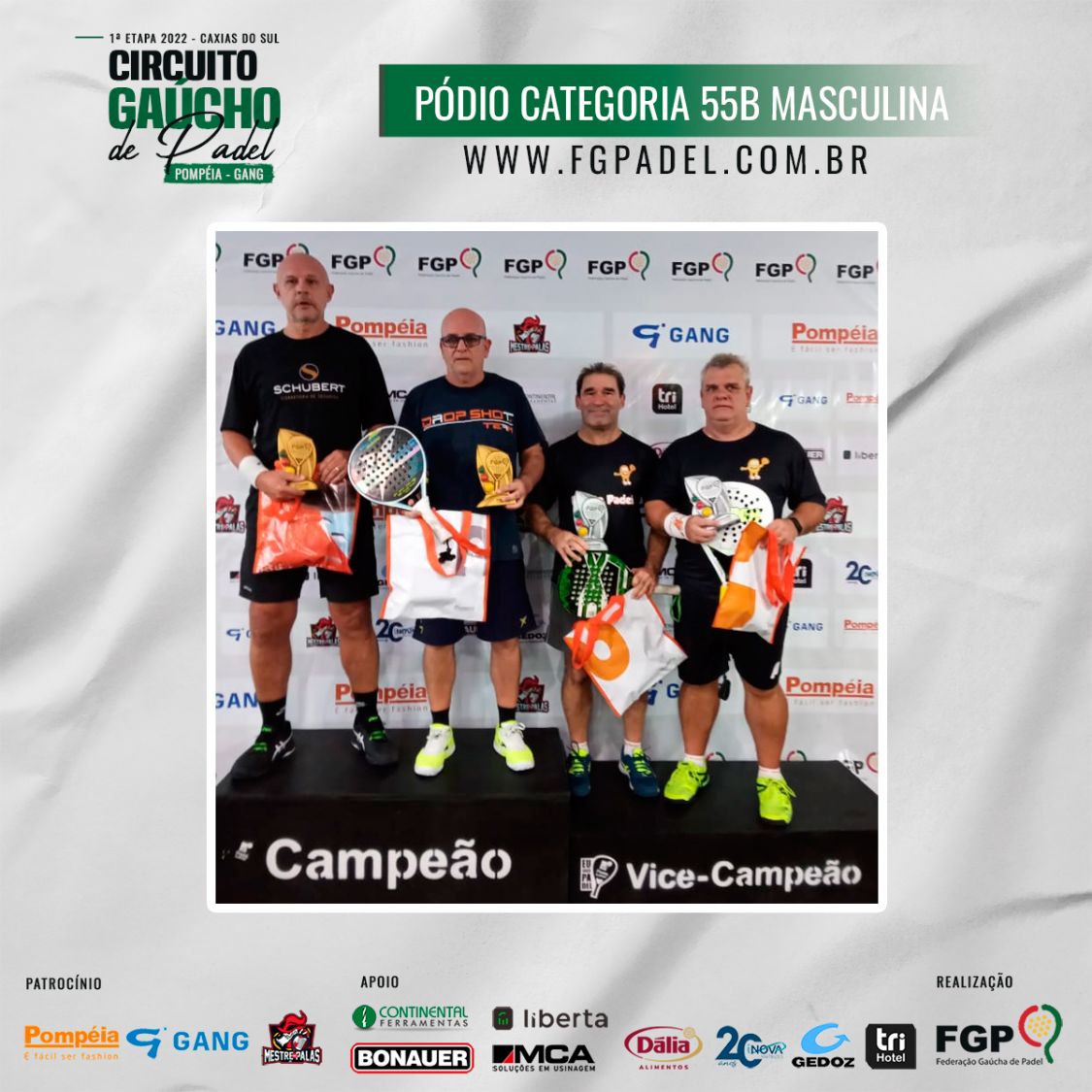 Confira os campeões e vices da 1ª etapa do Circuito Gaúcho de Padel