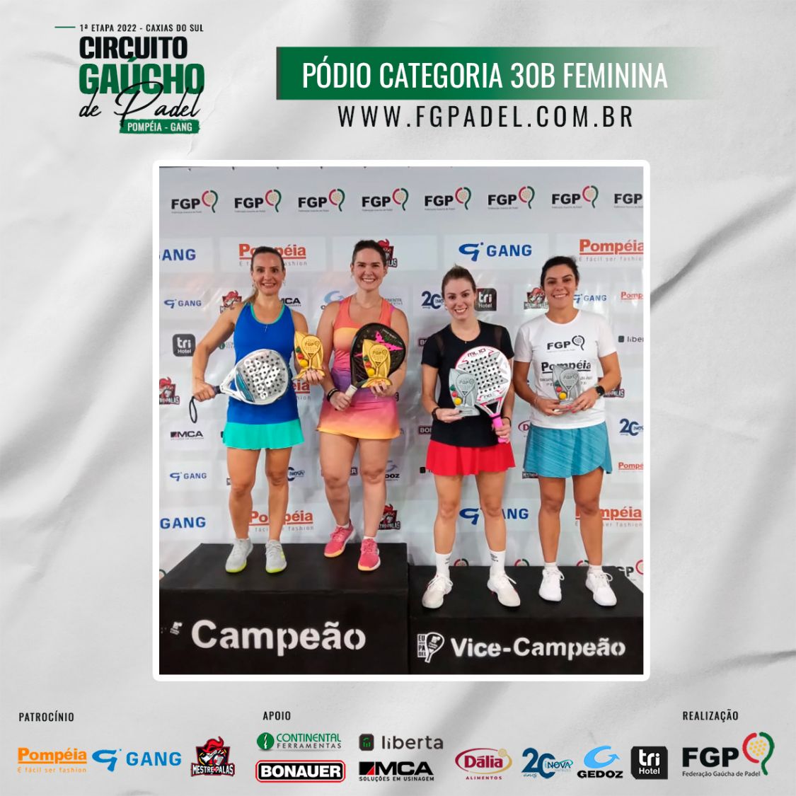 Confira os campeões e vices da 1ª etapa do Circuito Gaúcho de Padel