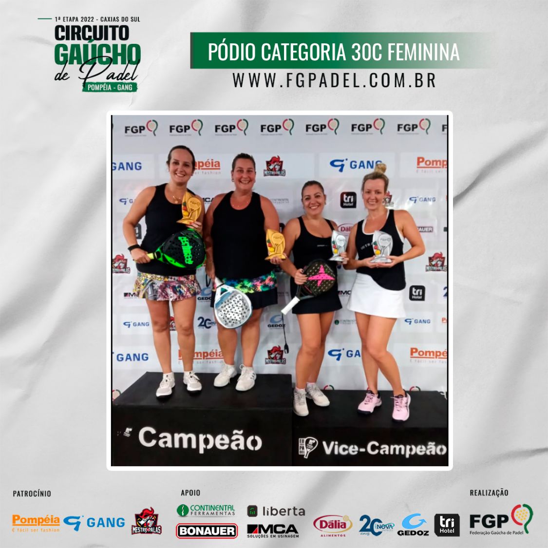 Confira os campeões e vices da 1ª etapa do Circuito Gaúcho de Padel