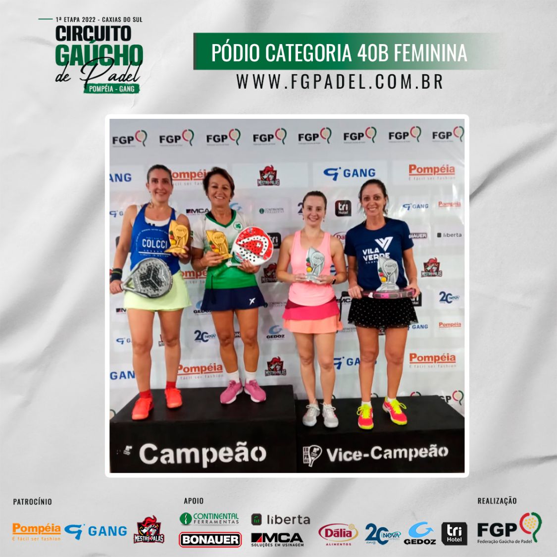 Confira os campeões e vices da 1ª etapa do Circuito Gaúcho de Padel