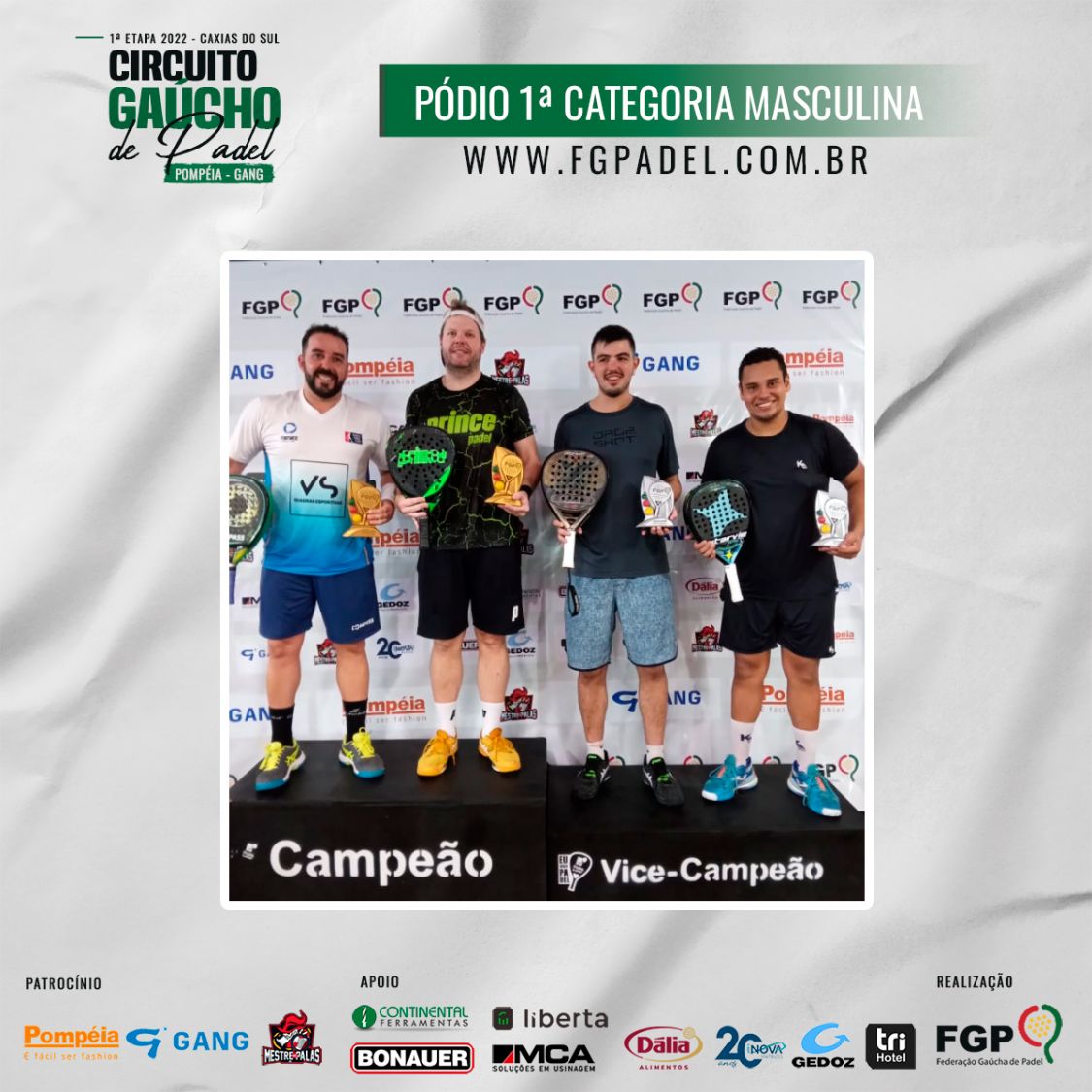 Confira os campeões e vices da 1ª etapa do Circuito Gaúcho de Padel