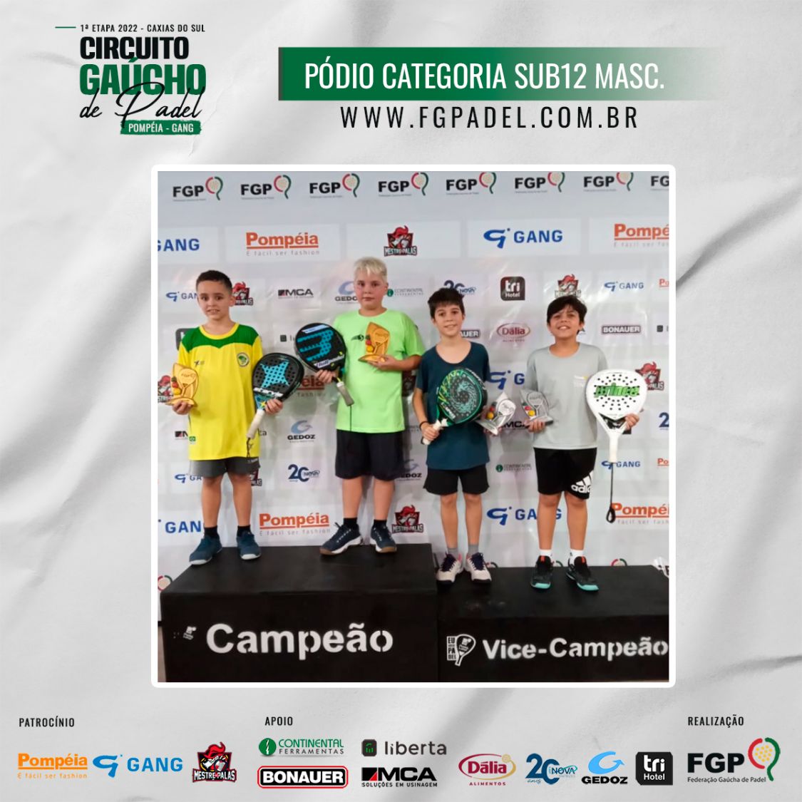 Confira os campeões e vices da 1ª etapa do Circuito Gaúcho de Padel