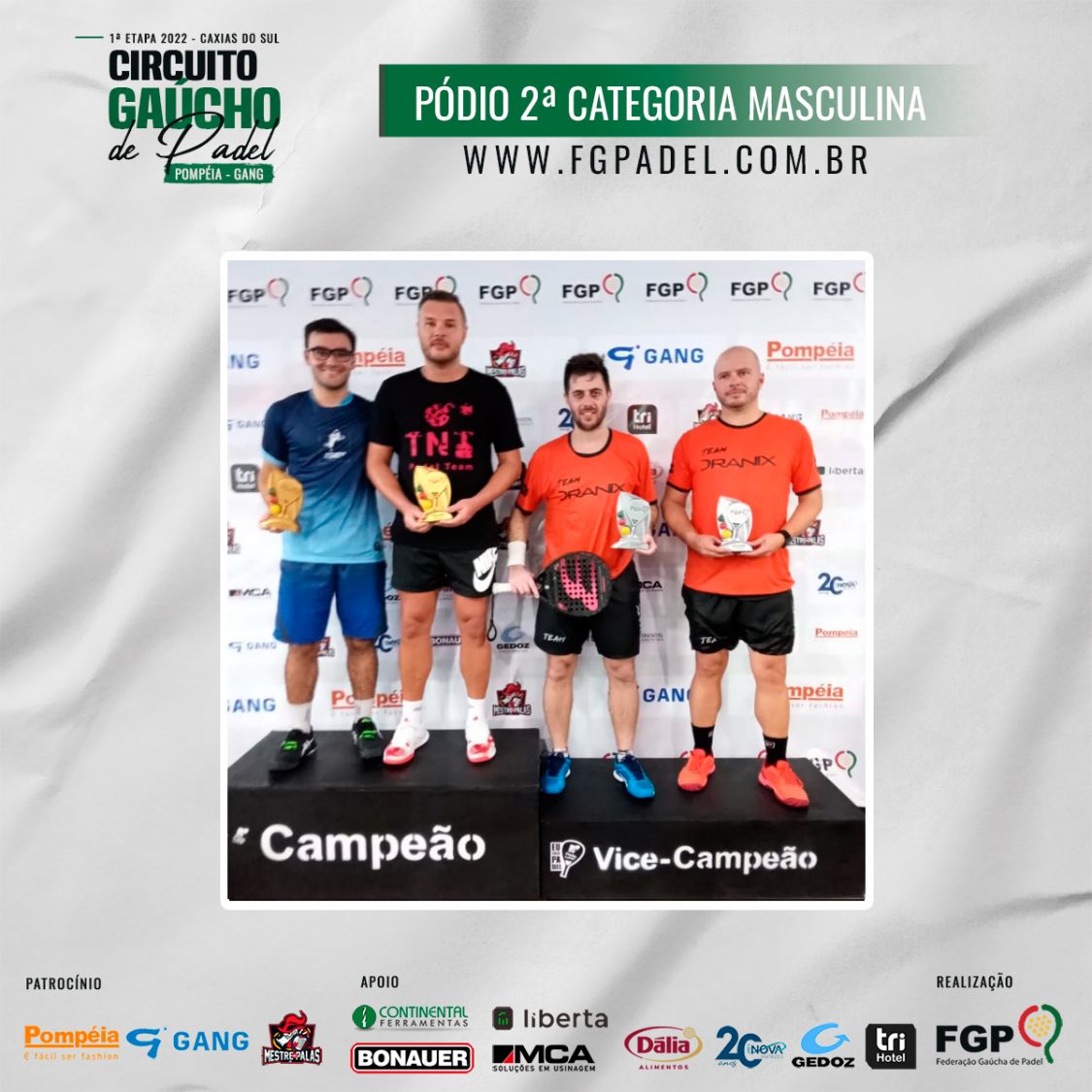 Confira os campeões e vices da 1ª etapa do Circuito Gaúcho de Padel