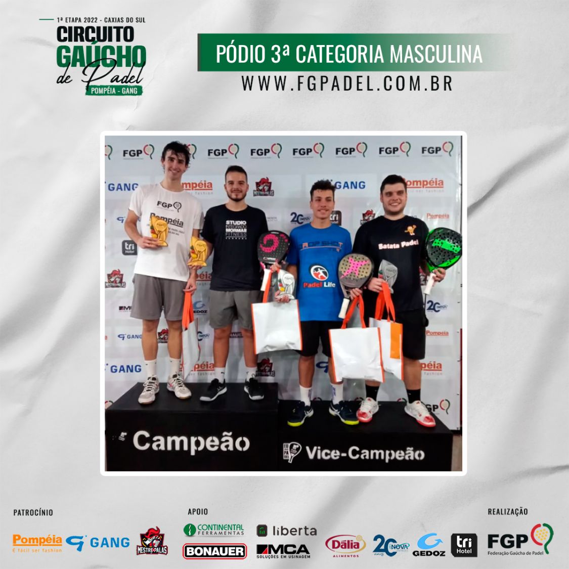 Confira os campeões e vices da 1ª etapa do Circuito Gaúcho de Padel