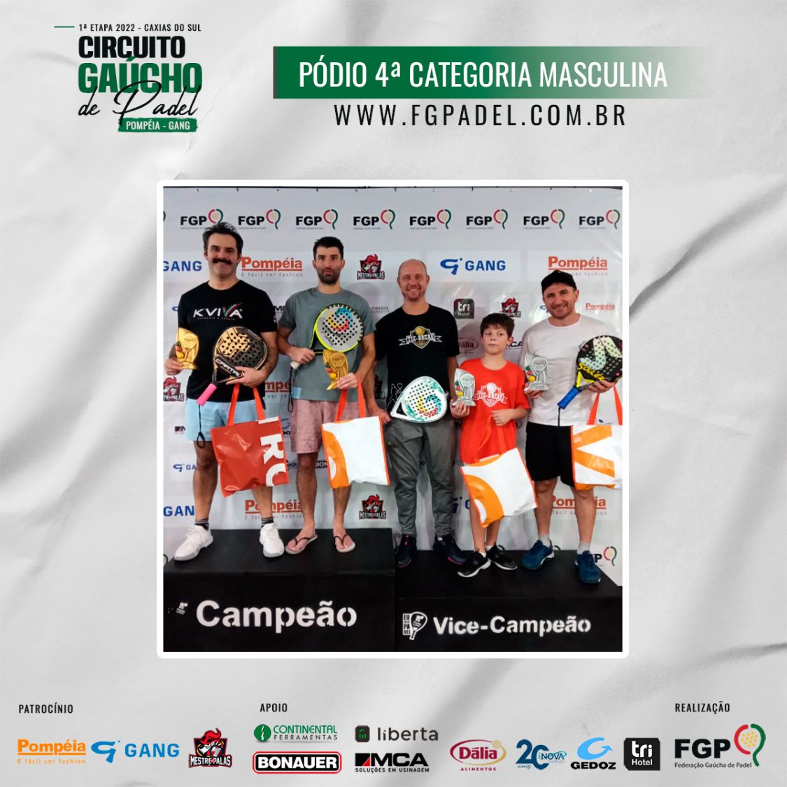 Confira os campeões e vices da 1ª etapa do Circuito Gaúcho de Padel