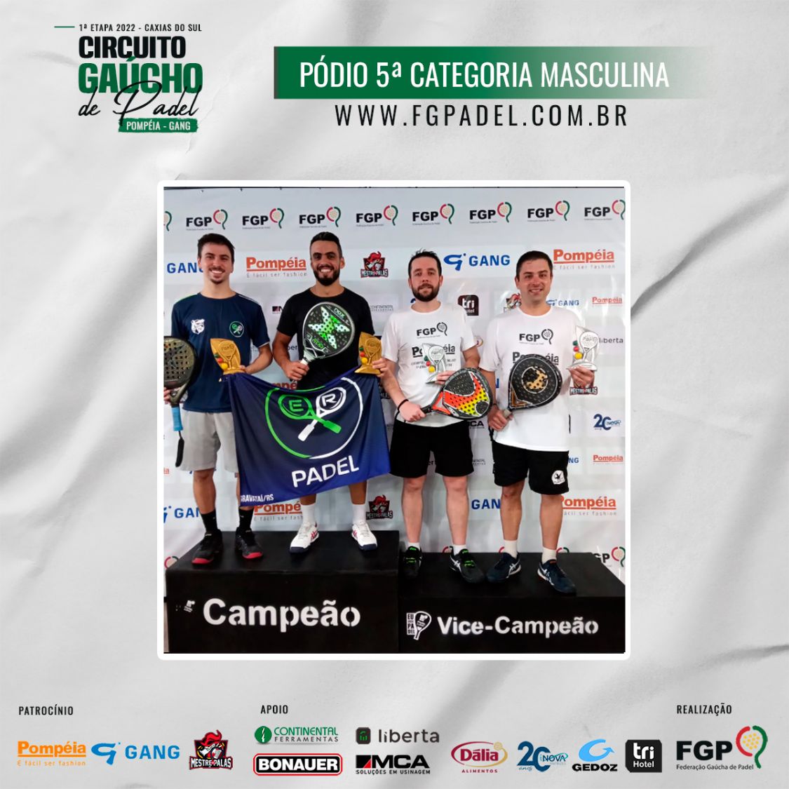 Confira os campeões e vices da 1ª etapa do Circuito Gaúcho de Padel