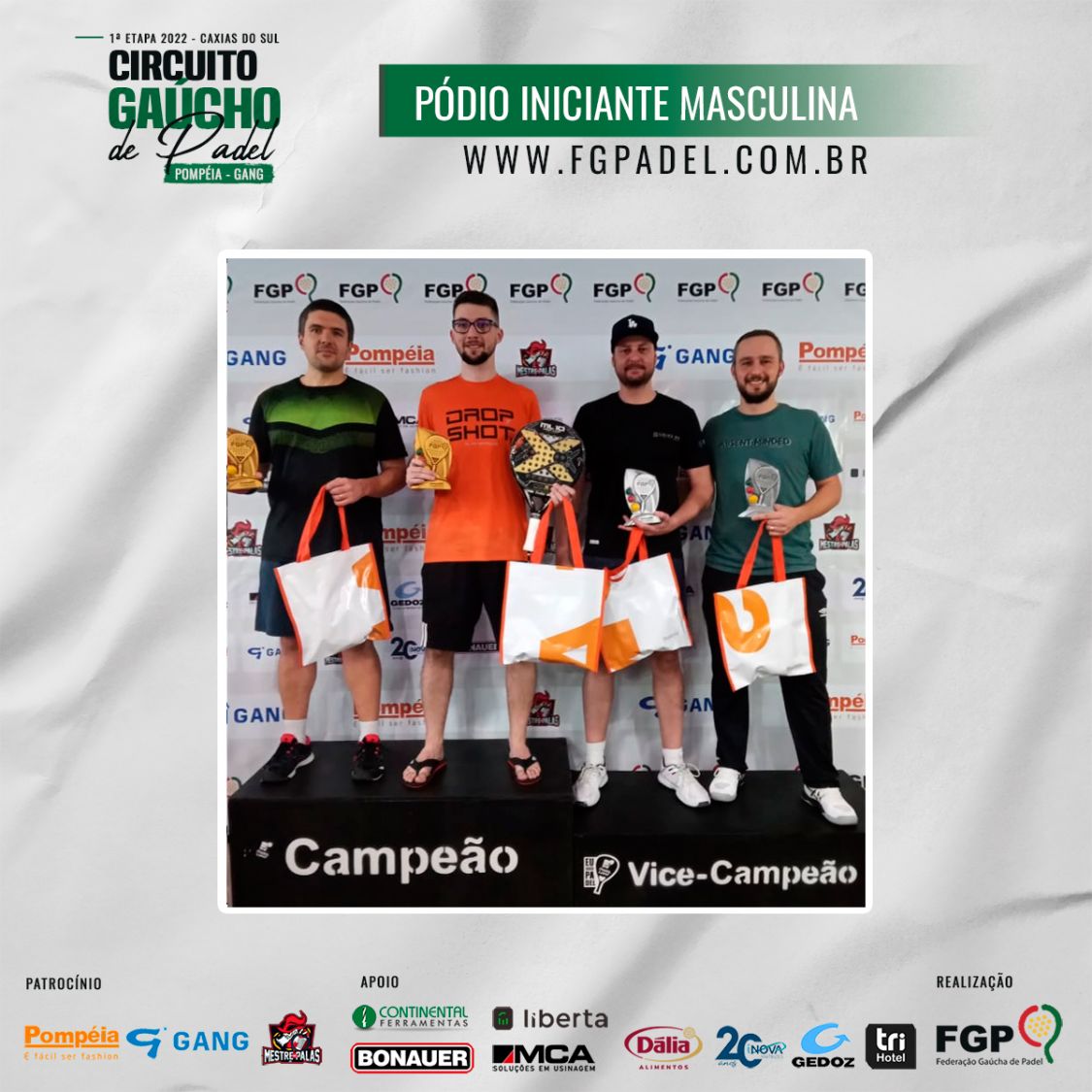 Confira os campeões e vices da 1ª etapa do Circuito Gaúcho de Padel