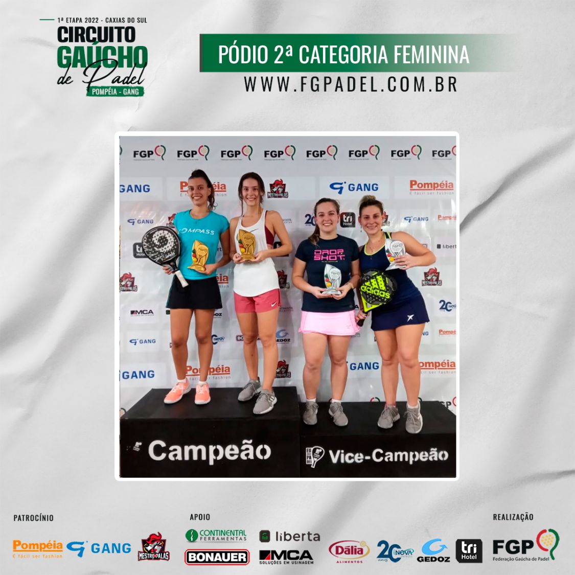 Confira os campeões e vices da 1ª etapa do Circuito Gaúcho de Padel