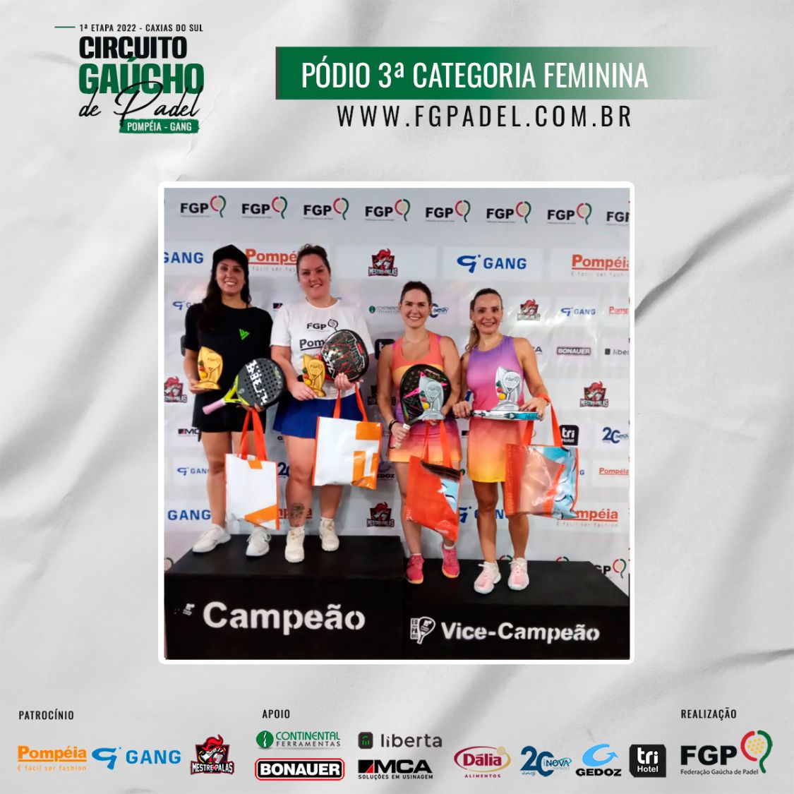 Confira os campeões e vices da 1ª etapa do Circuito Gaúcho de Padel